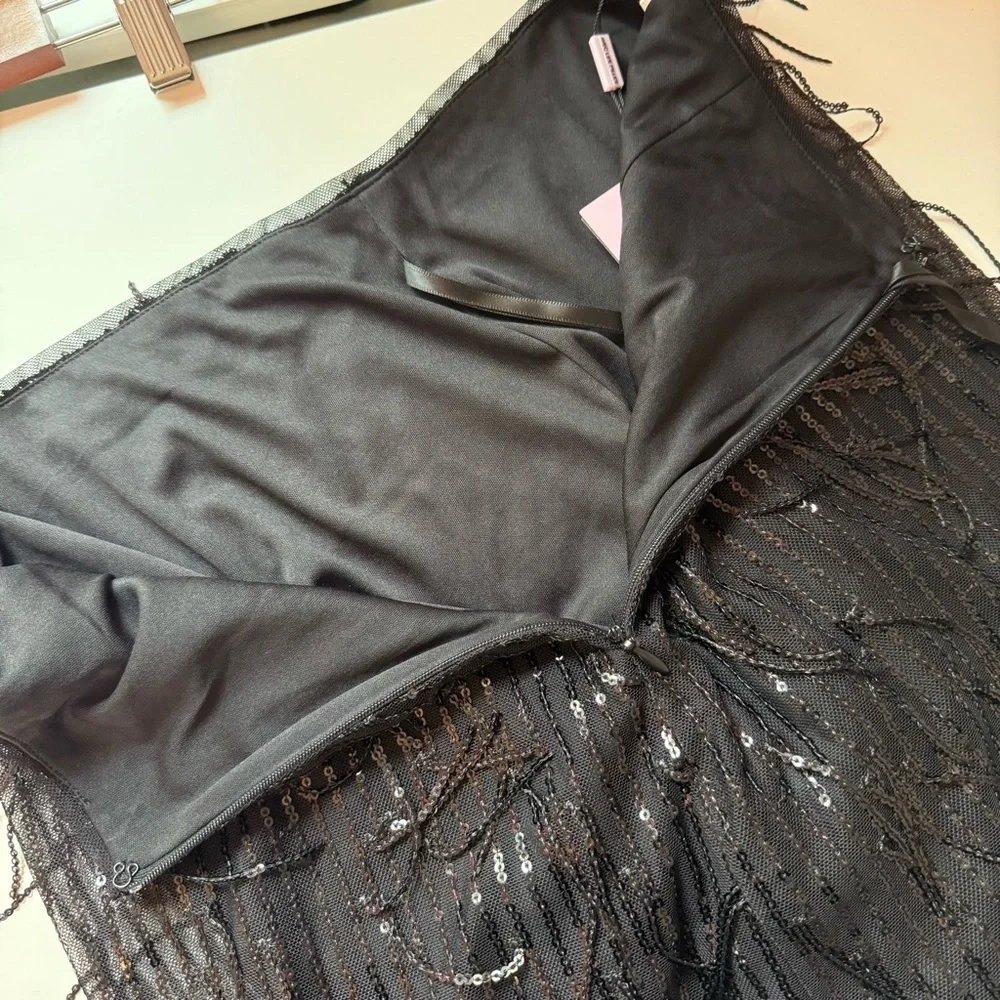 Avec Les Filles Black sequined Fringe mini Skirt NWT XS